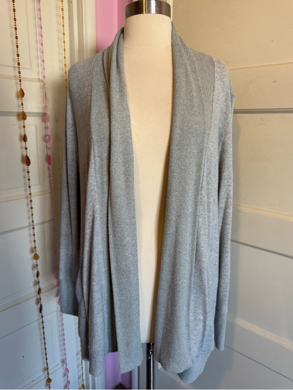Gibson Latimer Gray Open Front Cardigan Petite Large Soft Knit Pockets